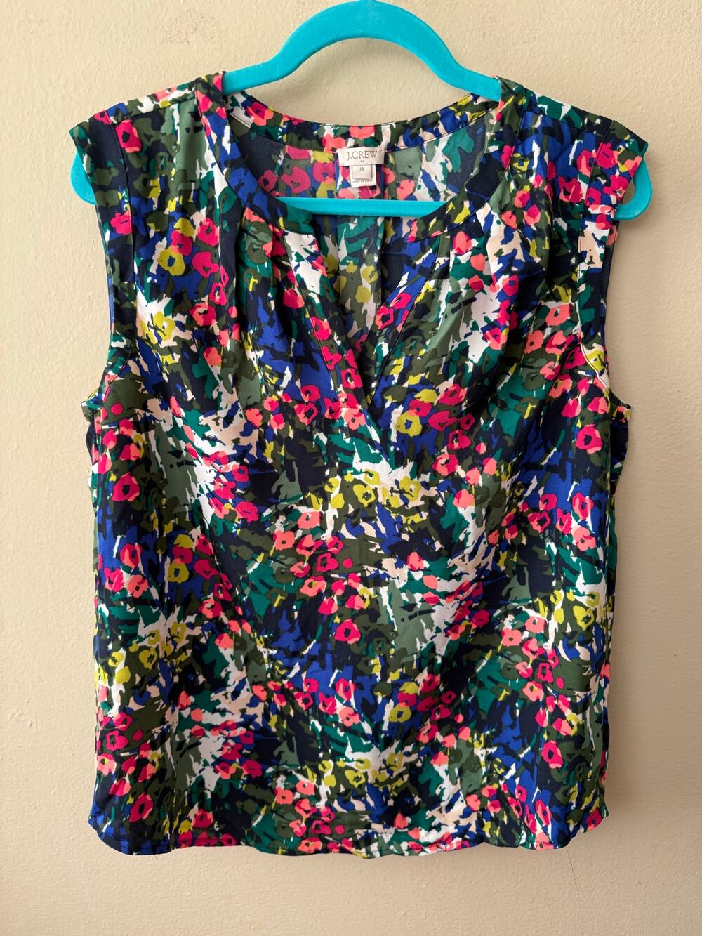J. Crew Jewel Tone Bright Floral Sleeveless Blouse Size 10